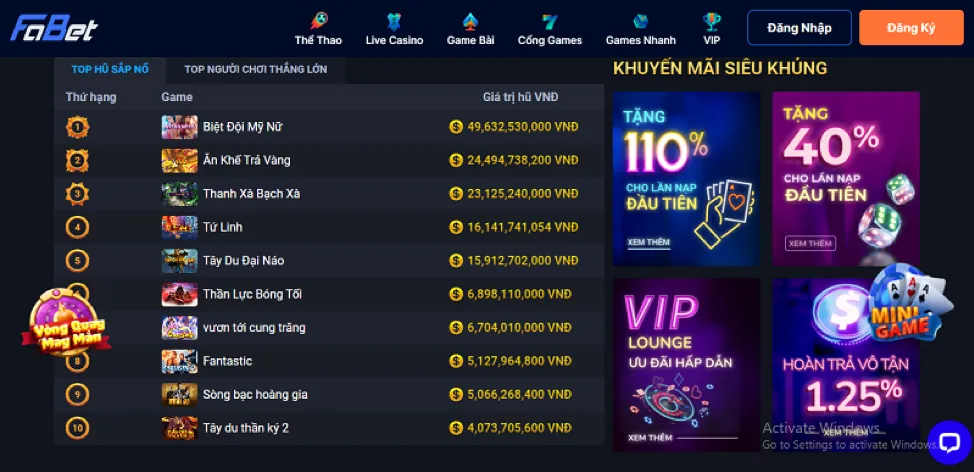 Trò chơi nổ hũ đa dạng với đồ họa sống động và jackpot lớn